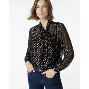 NWT $128 J. Crew Tie-neck blouse with rainbow Lurex® dot Sz S